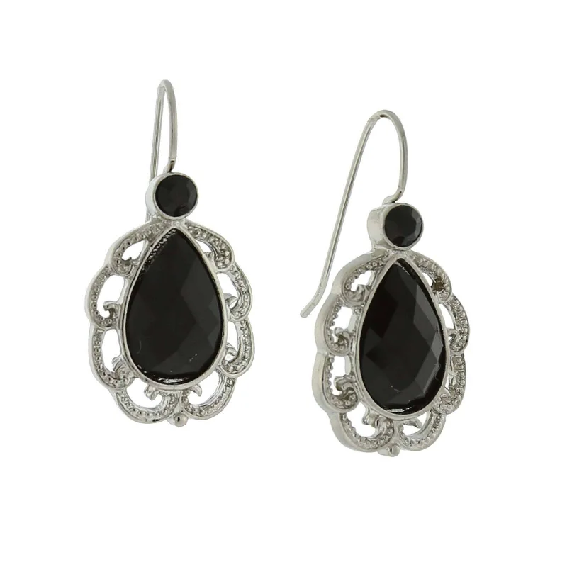 ladies earrings for bold fashion -1928 Jewelry Round And Black Teardrop Earrings