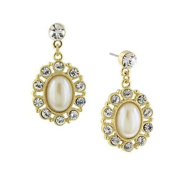 ladies earrings with shell design -1928 Jewelry Faux Pearl Oval Drop Earrings