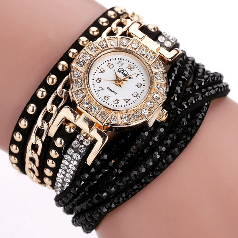 bracelets with initial charm -DUOYA Luxury Nation Style Crystal Gold Bracelet Watch Ladies Vintage Quartz Wirstwatches