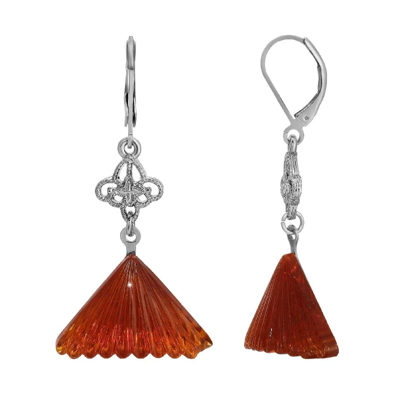 ladies earrings vintage inspired -1928 Jewelry Filigree & Fluted Topaz Glass Dangling Earrings