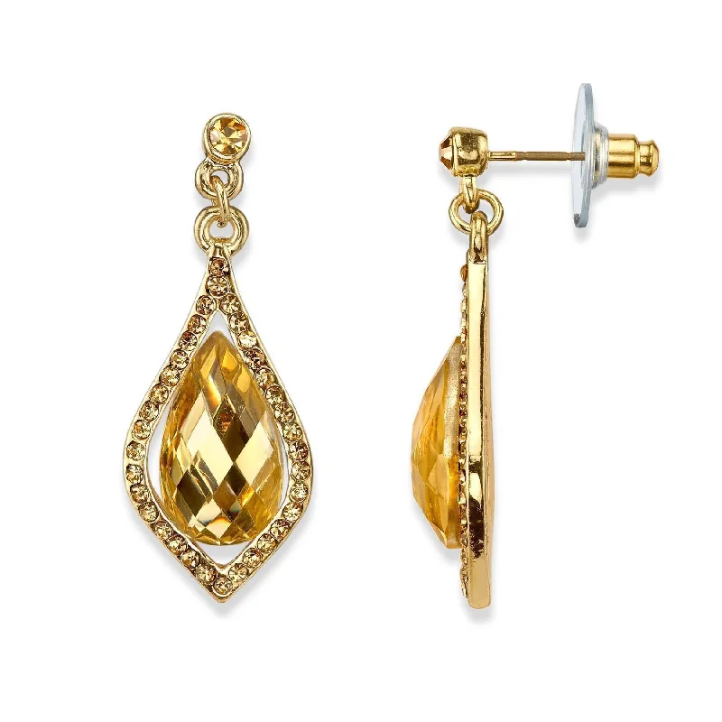 ladies earrings with pearl drops -1928 Jewelry Caged Light Topaz Briolette Multi Crystal Drop Earrings