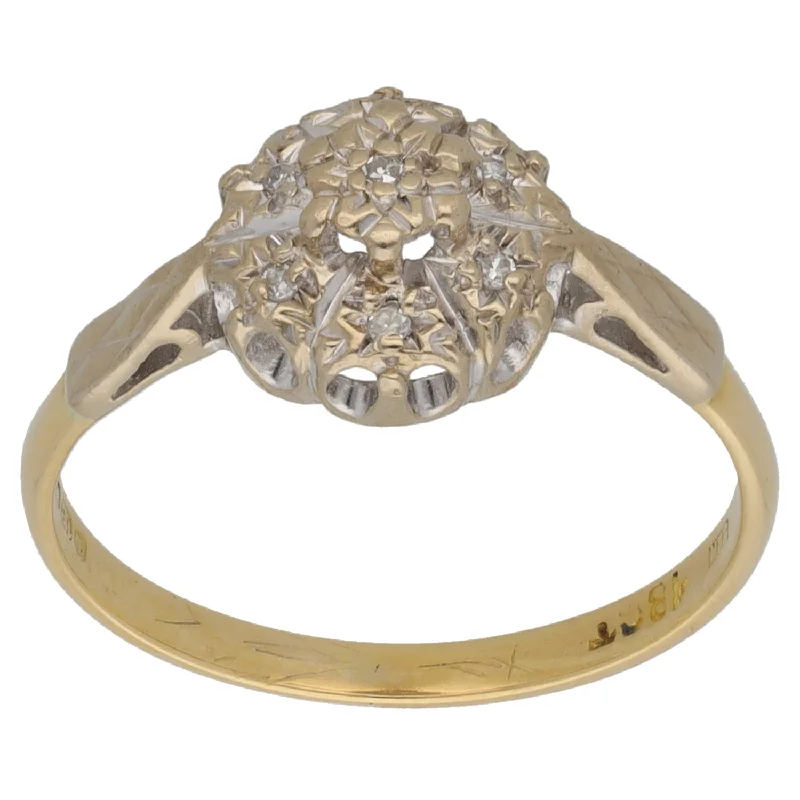 ladies engagement rings heirloom quality -18ct Gold 0.035ct Diamond Cluster Ring Size M