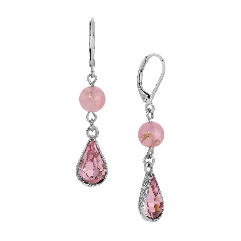 ladies earrings with citrine yellow -1928 Jewelry Roseate Paradise Pink Bead Light Rose Teardrop Crystal Dangling Earrings