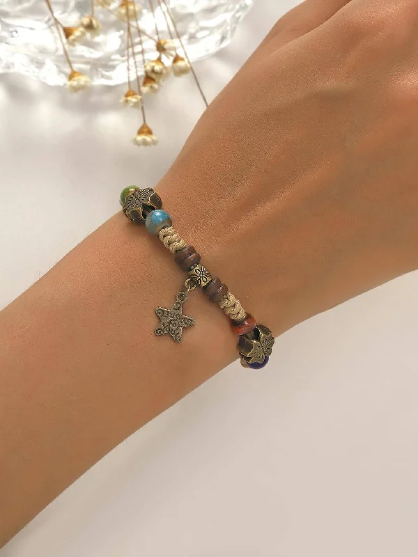 bracelets chic modern -1pc Vintage Porcelain Star Charm Bead Decor String Bracelet