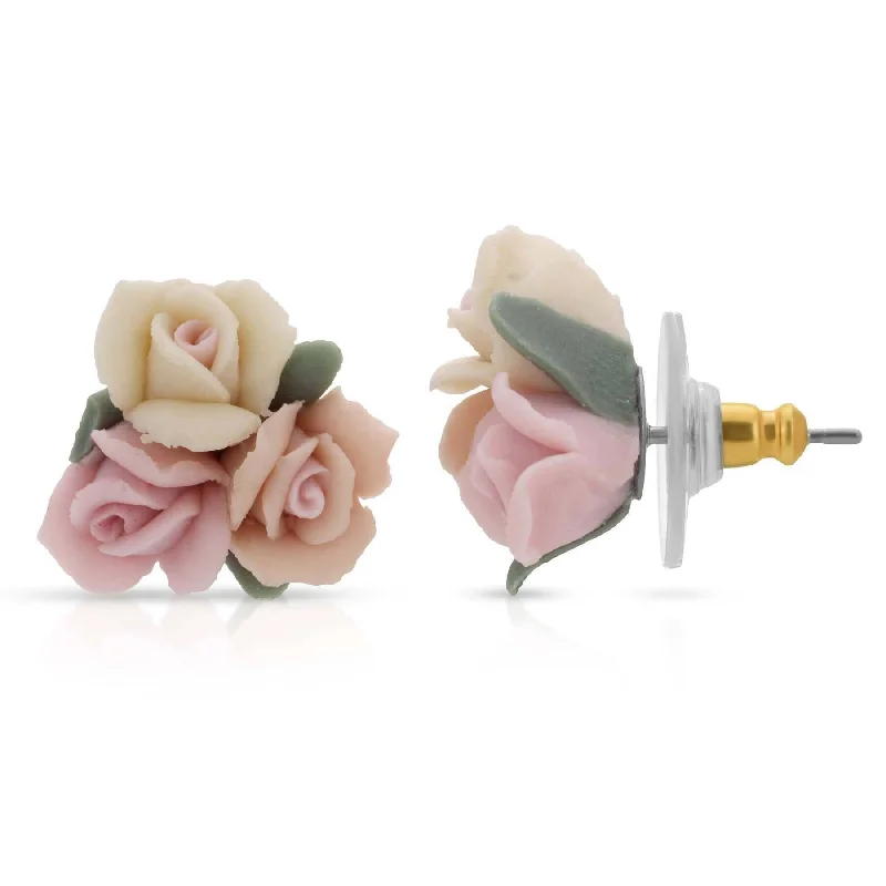 ladies earrings for prom night -1928 Jewelry Multicolor Porcelain Rose Stud Earrings