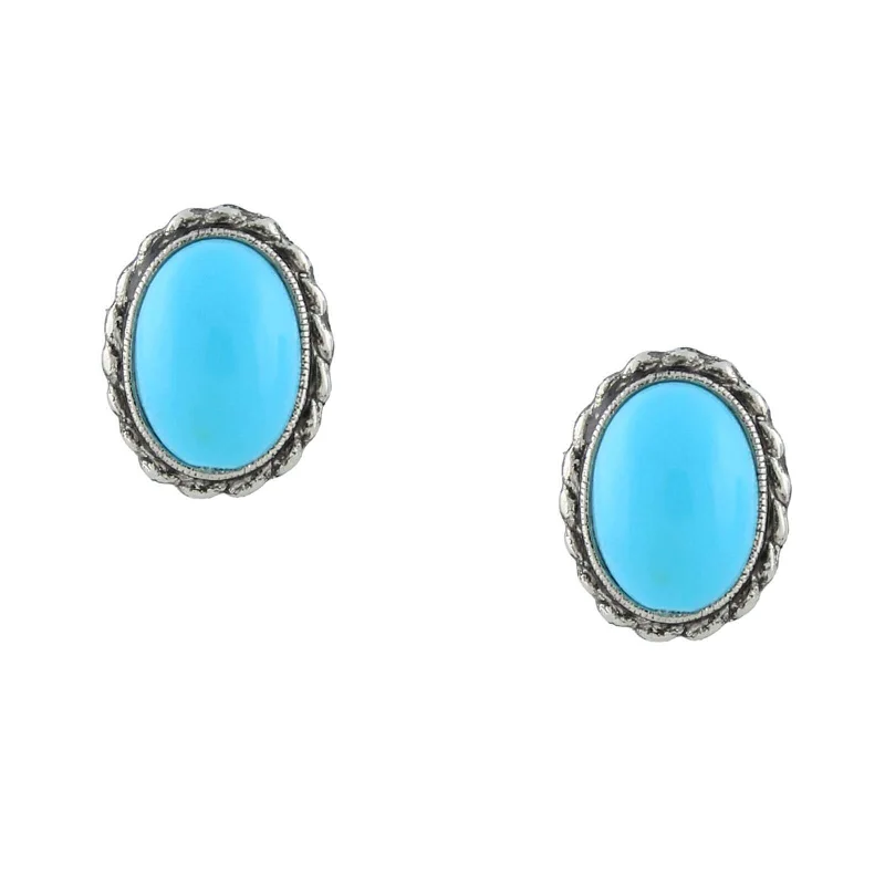 ladies earrings chandelier style -2028 Jewelry Turquoise Smooth Oval Button Earrings