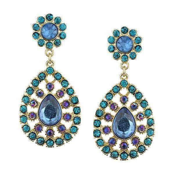 ladies earrings chandelier style -2028 Jewelry Blue Zircon And Blue Sapphire Ab Crystal Large Teardrop Drop Earrings