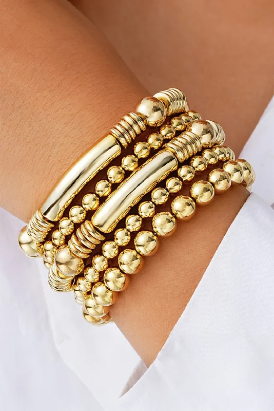 bracelets with lock charm -Gold 5Pcs Minimalist Beaded Bracelet Set