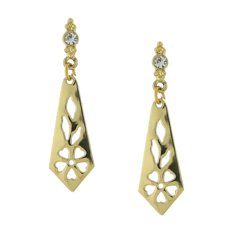 ladies earrings art deco style -1928 Jewelry Cutout Drop Earrings With Crystal Post Accents