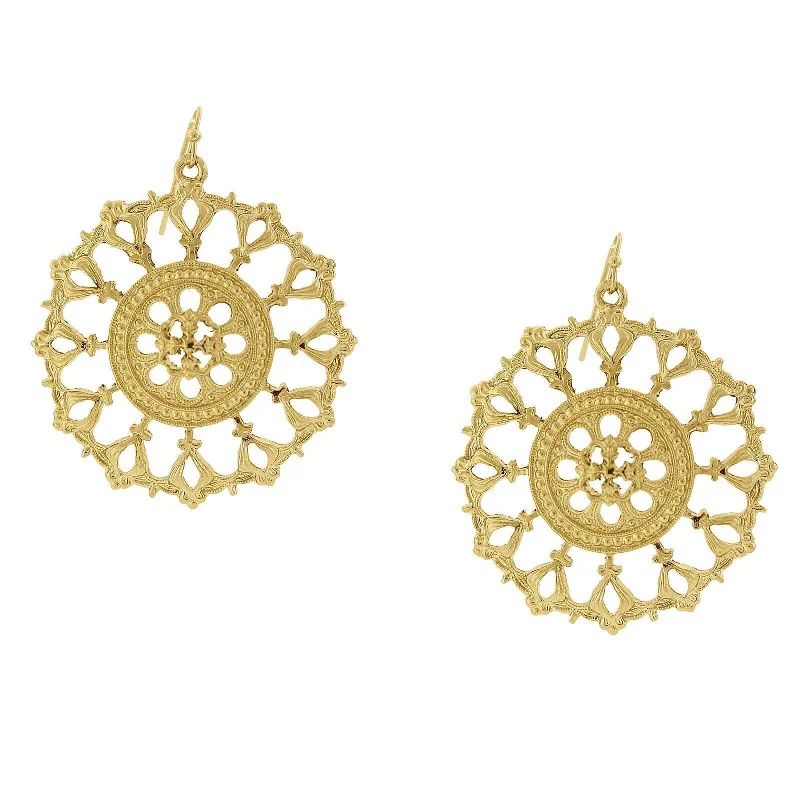 ladies earrings with onyx black -2028 Jewelry Gold Round Filigree Drop Earrings