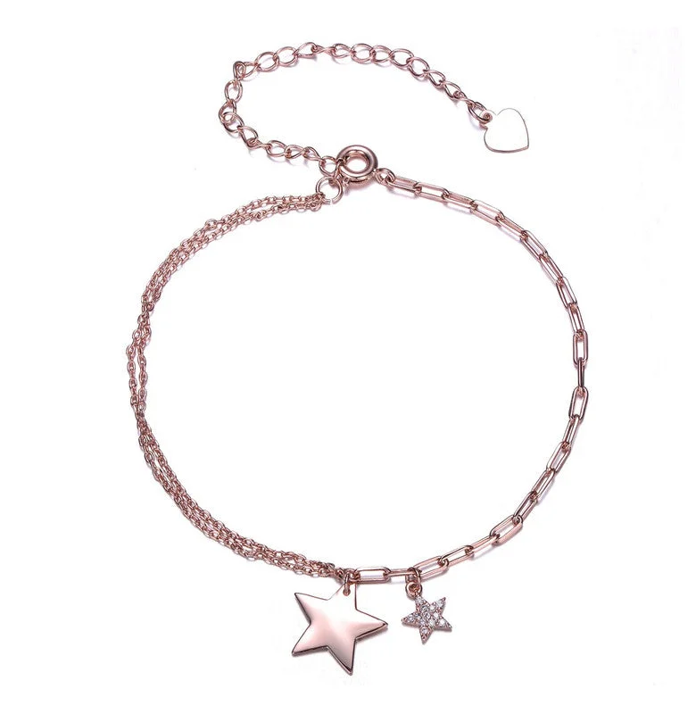 bracelets with blue topaz -Teens 18K Rose Gold Plated Cubic Zirconia Adjustable Star Charm Bracelet