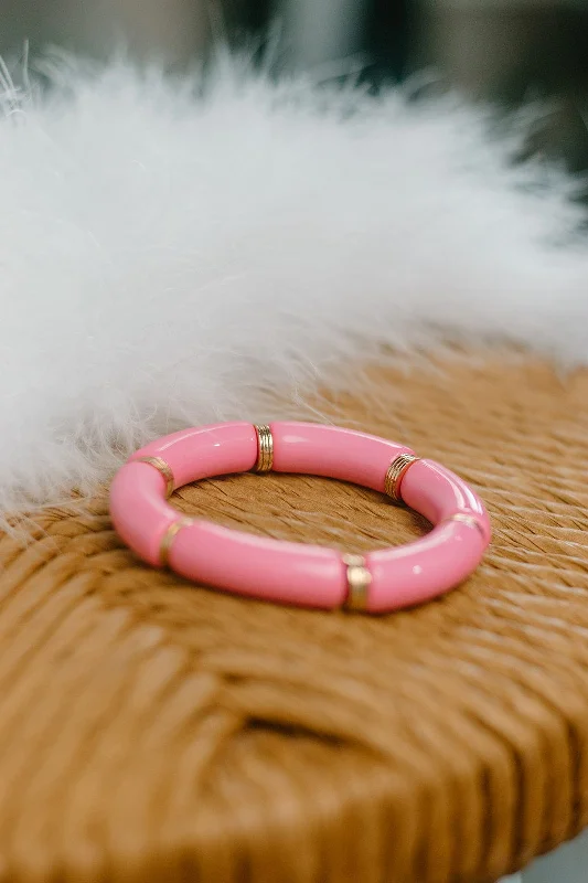 bracelets for casual look -Pink & Gold Bamboo Bracelet