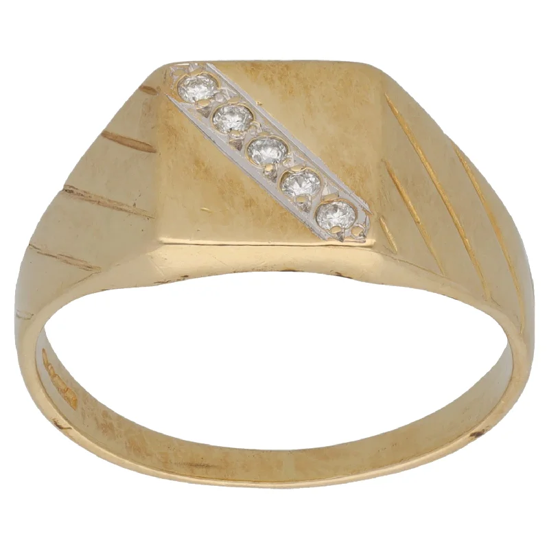 ladies engagement rings budget friendly -9ct Gold 0.10ct Diamond Patterned Signet Ring Size U