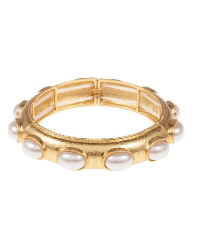 bracelets for teens trendy -Oval Pearl Gold Bracelet