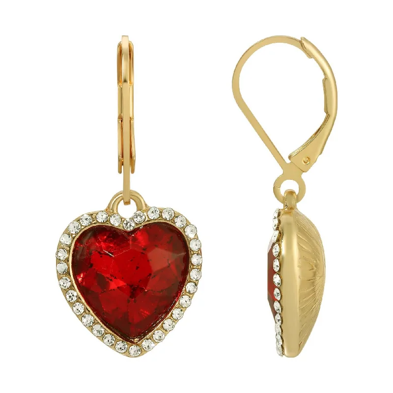 ladies earrings with gold plating -Regency Stone Heart Crystal Drop Earrings