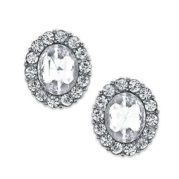 ladies earrings clip on style -2028 Jewelry Crystal Oval Button Earrings