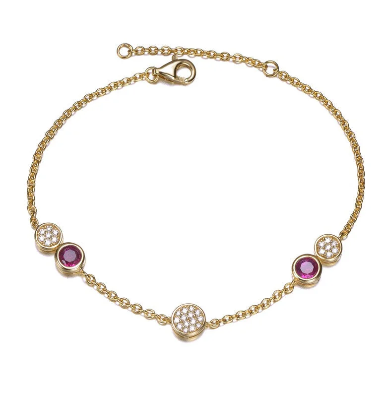 bracelets with topaz gem -Kids/Teens Sterling Silver 14k Gold Plated Ruby & Clear Cubic Zirconia Cable Chain Bracelet