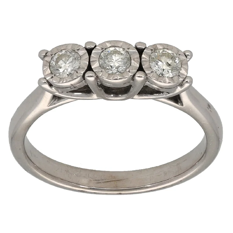 ladies engagement rings with milgrain edge -9ct White Gold 0.24ct Diamond Trilogy Ring Size M