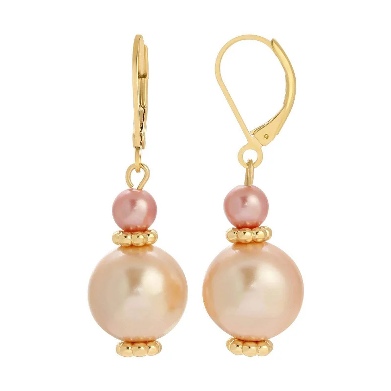 ladies earrings with green peridot -1928 Jewelry Rosabella Raspberry & Champagne Faux Pearl Drop Earrings