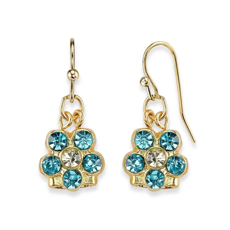 ladies earrings with sapphire blue -1928 Jewelry Six Crystal Flower Shaped Drop Earrings