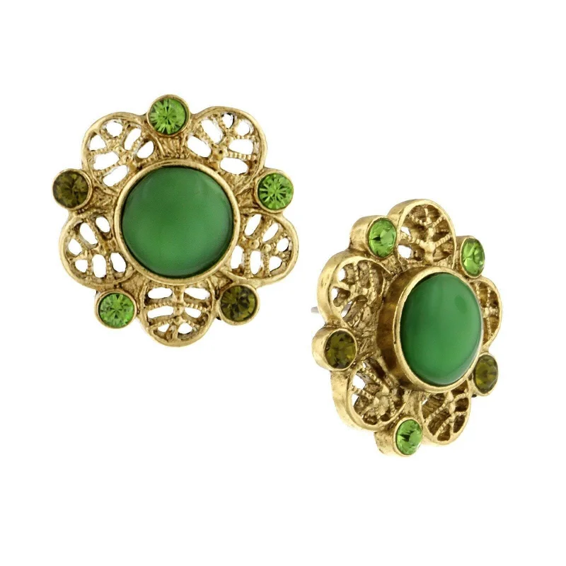 ladies earrings affordable luxury -1928 Jewelry Green Moonstone Button Earrings