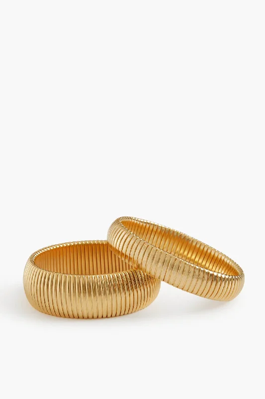 bracelets stackable trendy -Gold Cobra Bracelet Duo Set