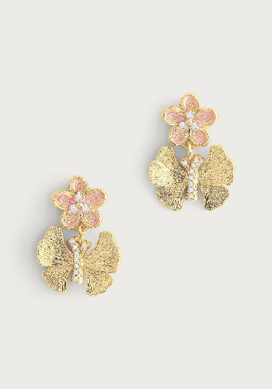 ladies earrings for young women -Butterfly With Enamel Flower Earrings