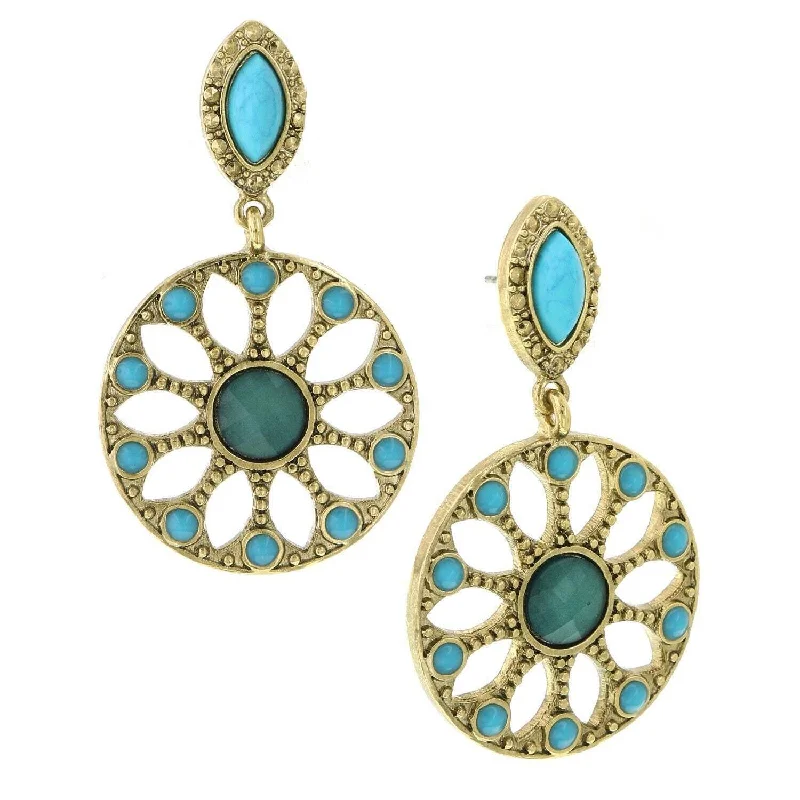 ladies earrings with black diamond -1928 Jewelry Oasis Green & Turquoise Stone Drop Hoop Earrings