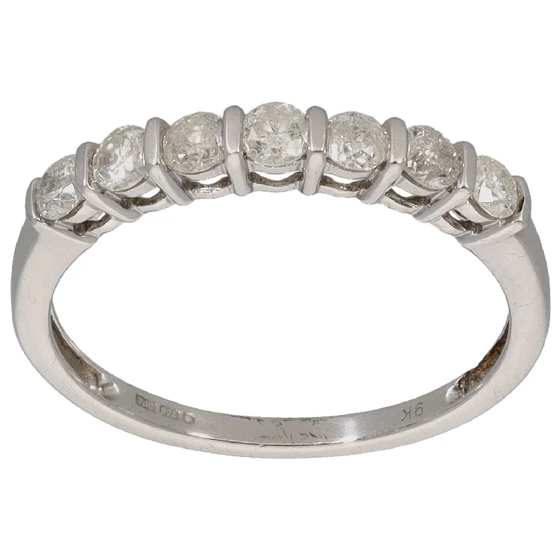 ladies engagement rings high quality craft -9ct White Gold 0.49ct Diamond Half Eternity Ring Size O