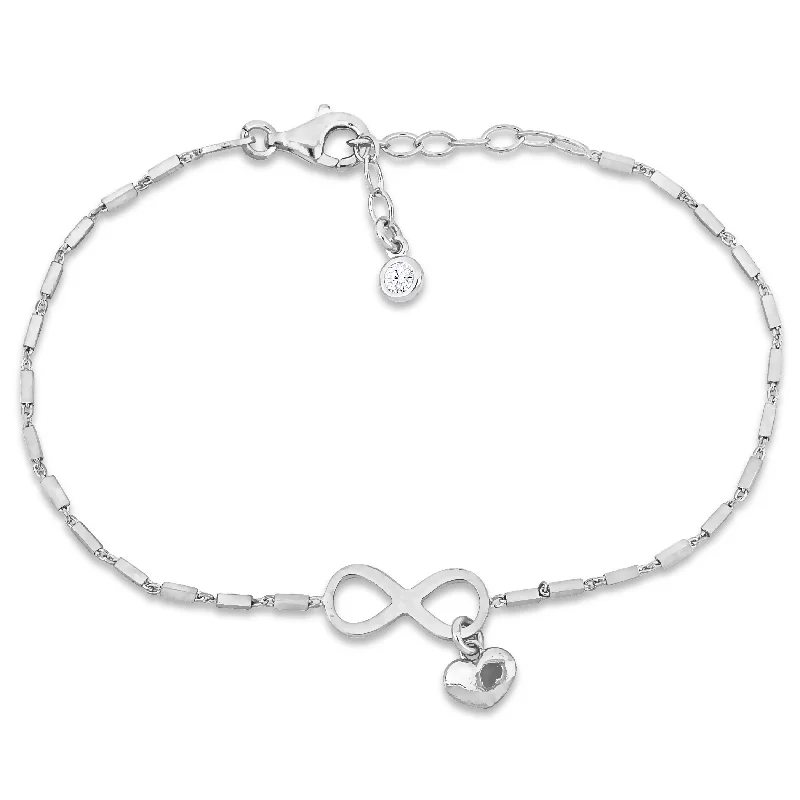 bracelets with star detail -Mimi & Max Children's 1/5ct TGW Cubic Zirconia Infinity and Heart Charm Bracelet with Sterling Silver - 6.5+1 in.