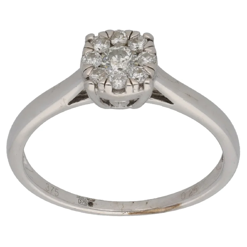 ladies engagement rings platinum elegance -9ct White Gold 0.25ct Diamond Cluster Ring Size L