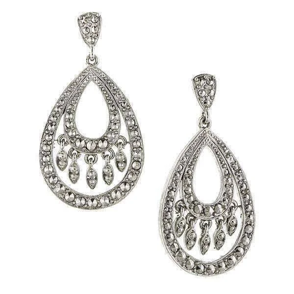 ladies earrings with shell design -2028 Jewelry Multi Fashion Marcasite Stone Teardrop Earrings