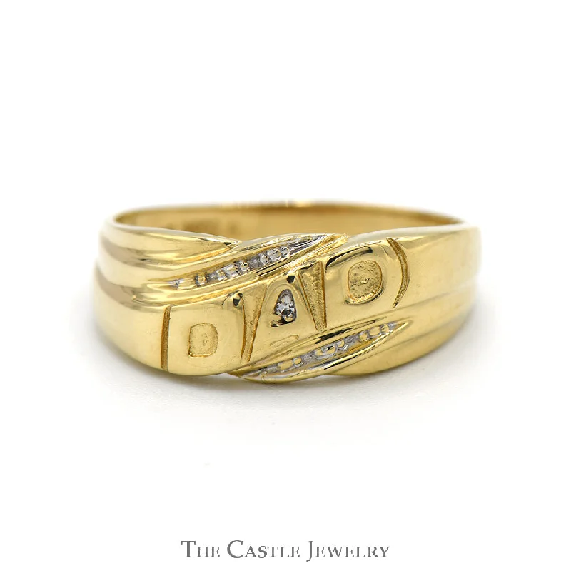 ladies rings with citrine -10k Yellow Gold "DAD" Ring with Grooved Designed Sides