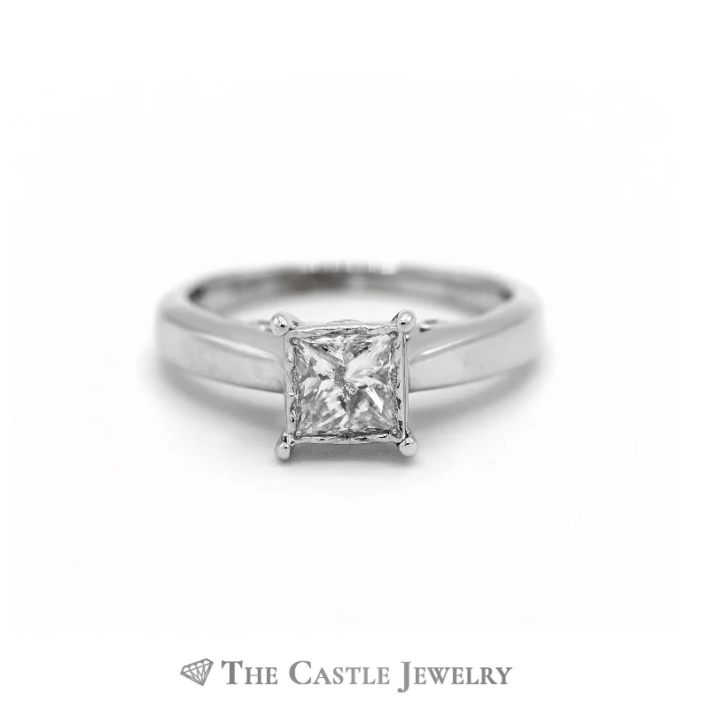 ladies rings with star design -Princess Cut Diamond Solitaire Engagement Ring 10kt White Gold