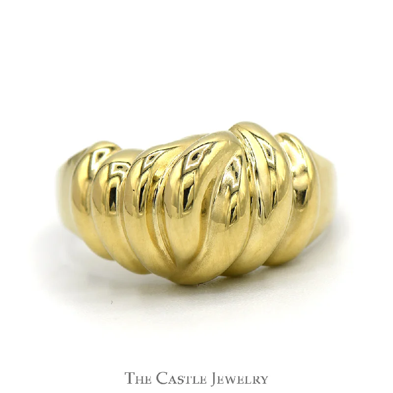 ladies rings for birthday -Swirled Grooved Dome Ring in 14k Yellow Gold