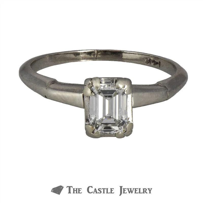 ladies rings with green peridot -Emerald Cut .50ct VS2 G/H Diamond Engagement Ring in 14K White Gold