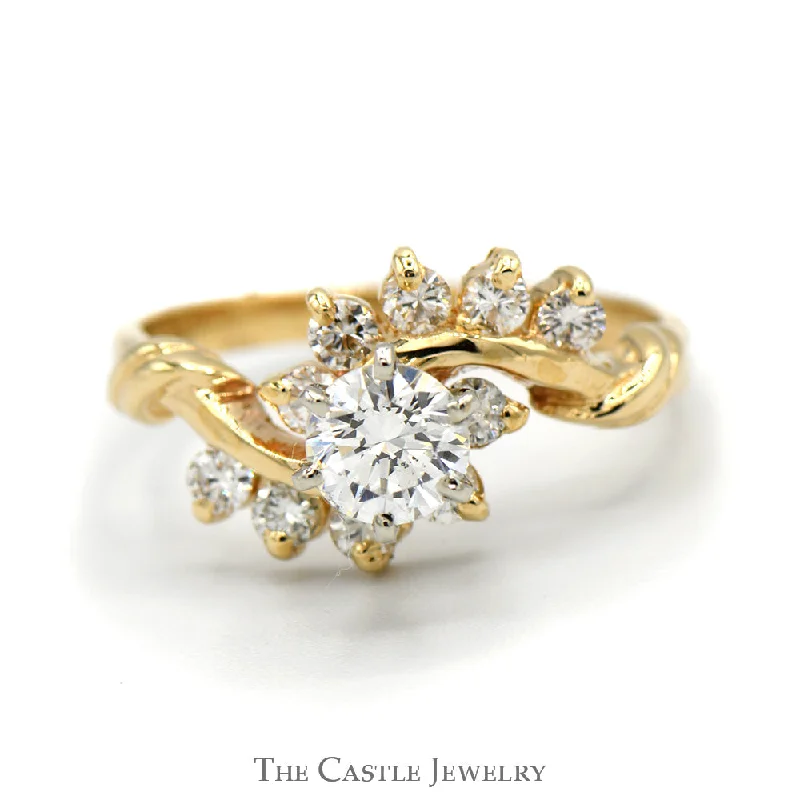 ladies rings affordable price -Diamond Cluster Ring with Bypass Design in 14k Yellow Gold