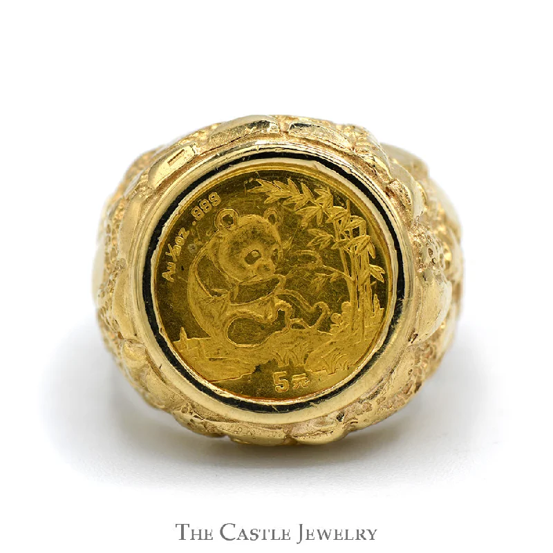 ladies rings for gift ideas -5 Yuan 1994 Panda Coin Ring in Nugget Style 10k Yellow Gold Mounting