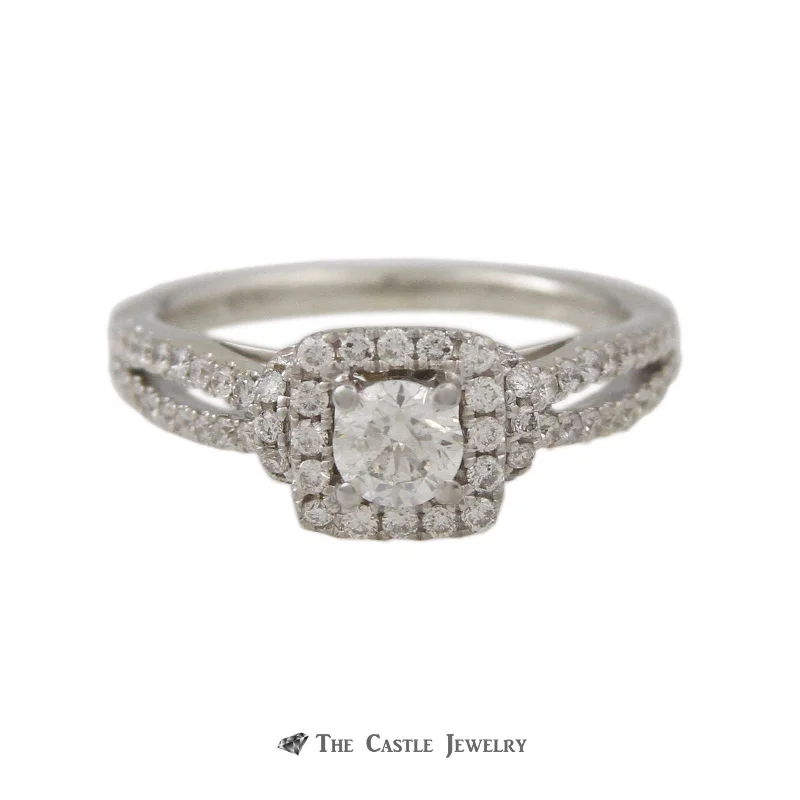 ladies rings for daily use -Vera Wang 1cttw Engagement Ring Round Cut Center with Diamond Halo 14K White Gold