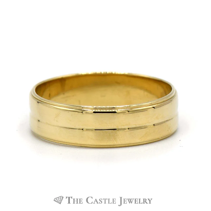 ladies rings for gift ideas -14k Yellow Gold 6.5mm Ridged & Polished Wedding Band Size 12.25