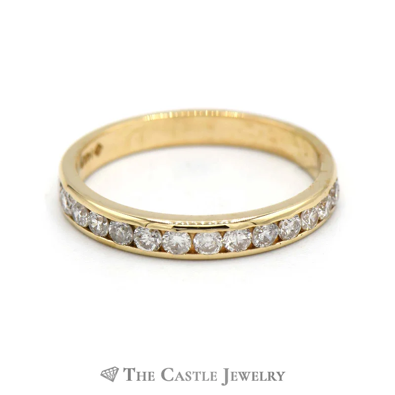 ladies rings with birthstone -Round Brilliant Cut Diamond Wedding Band in 14K Yellow Gold