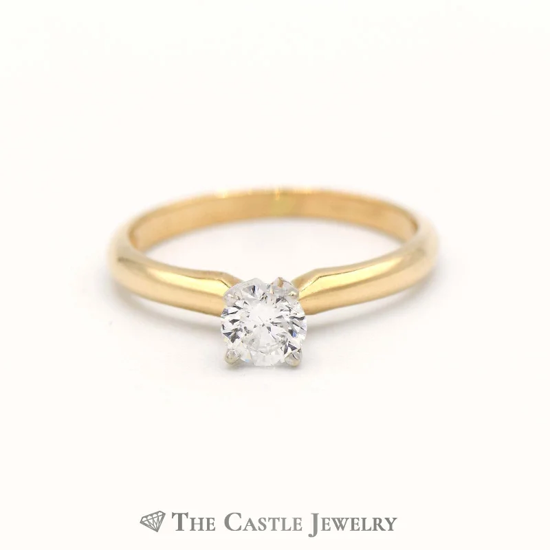 ladies rings with diamond accent -.38ct Round Diamond Solitaire Engagement Ring in 14k Yellow Gold