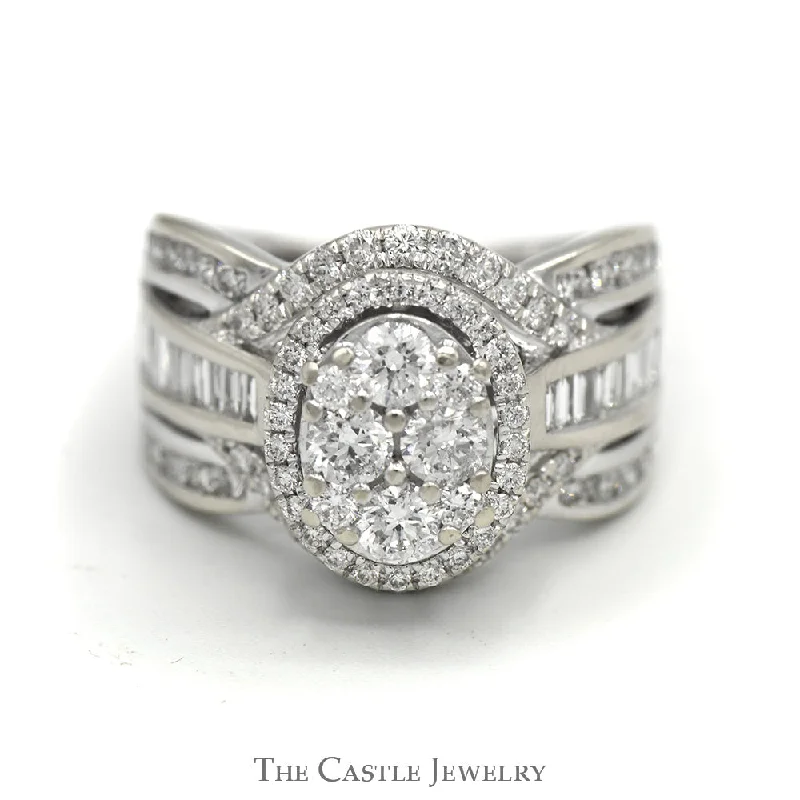 ladies rings timeless beauty -2cttw Oval Cluster Ring with Multiple Rows of Baguette & Round Diamond Accents