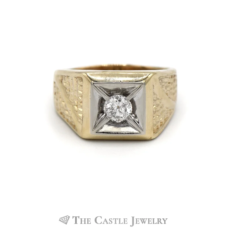 ladies rings promise ring -1/2CTTW Round Cut Diamond Solitaire Ring with Fancy Designed Sides in 14KT Yellow Gold