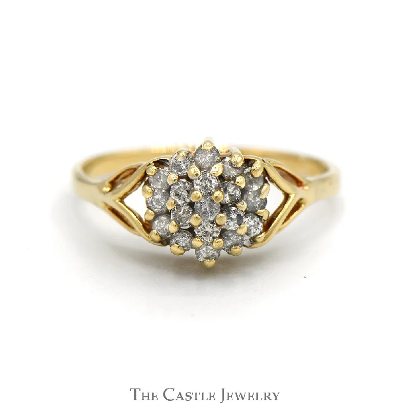 ladies rings for anniversary -1/2cttw Round Diamond Flower Cluster Ring with Split Shank Sides in 10k Yellow Gold