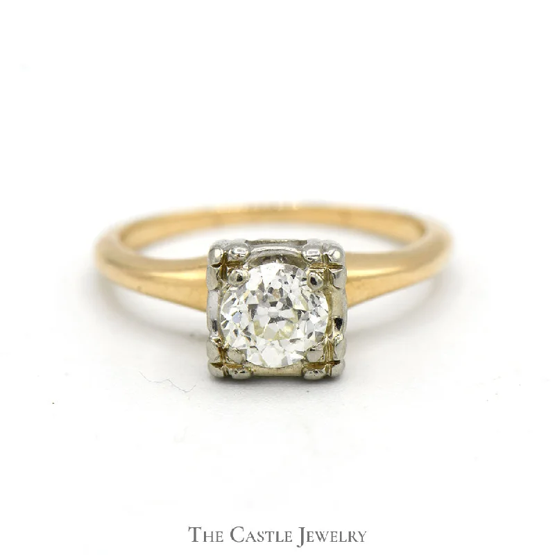 ladies rings silver design -1/2ct Old Mine Cut Diamond Solitaire Engagement Ring in 14k Yellow Gold