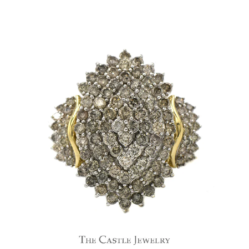 ladies rings art deco -2cttw Marquise Shaped Diamond Cluster Ring in 10k Yellow Gold Split Shank Setting