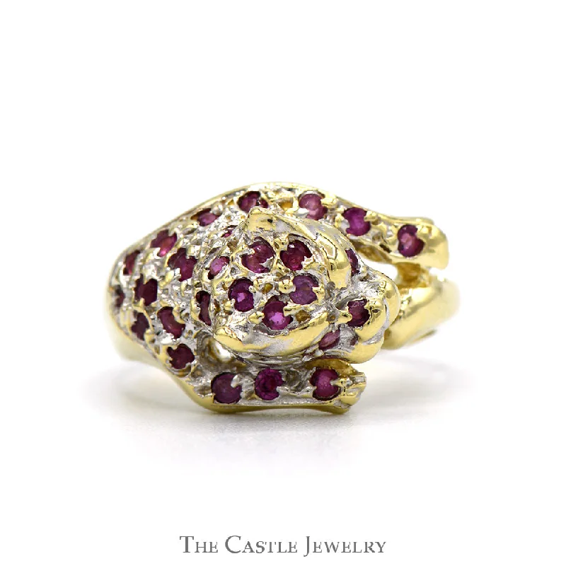 ladies rings eternity band -Leopard Designed Ring with Ruby Spots in 10k Yellow Gold