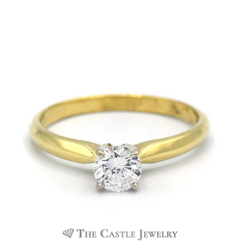 ladies rings stylish cheap -Round Brilliant Cut 1/2ct Diamond Engagement Ring SI1 G/H in 18K Yellow Gold