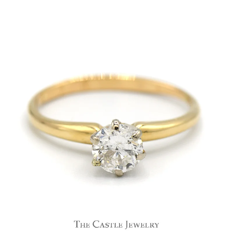 ladies rings with topaz -1/2ct Round Diamond Solitaire Engagement Ring in 14k Yellow Gold 6 Prong Mounting